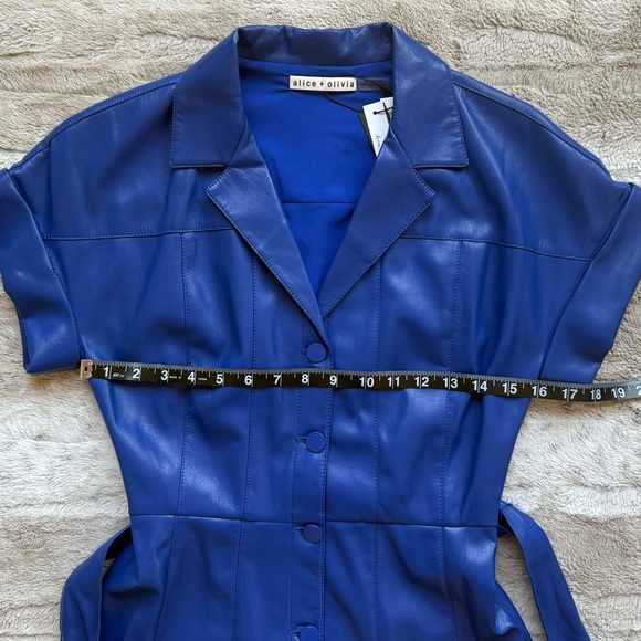 Alice + Olivia Shirley Faux-Leather Mini Shirtdress in Royal Size 2 - Picture 10 of 16